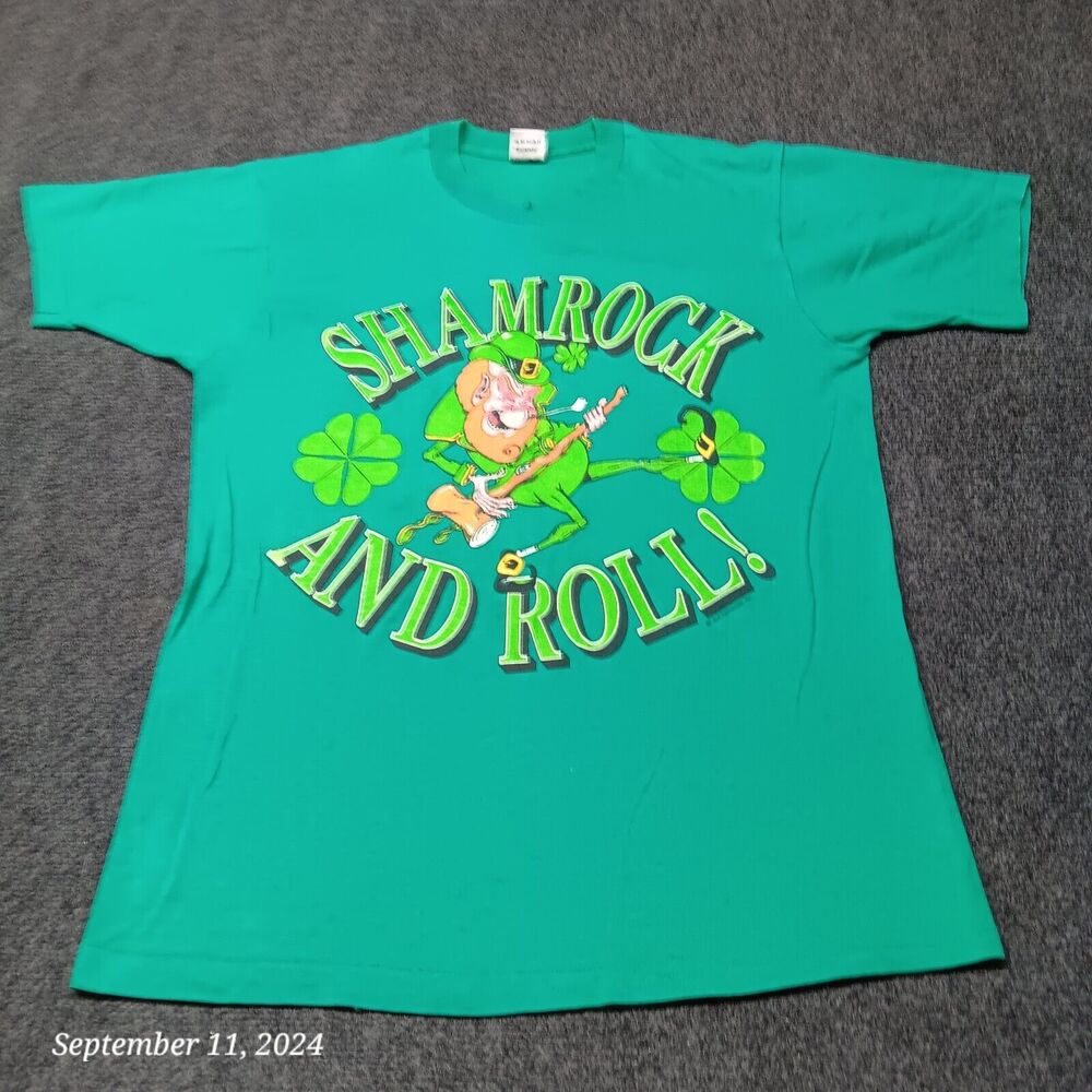 Vintage Shamrock and Roll Irish Patricks Days Shirt Single Stitch Adult‎ Large